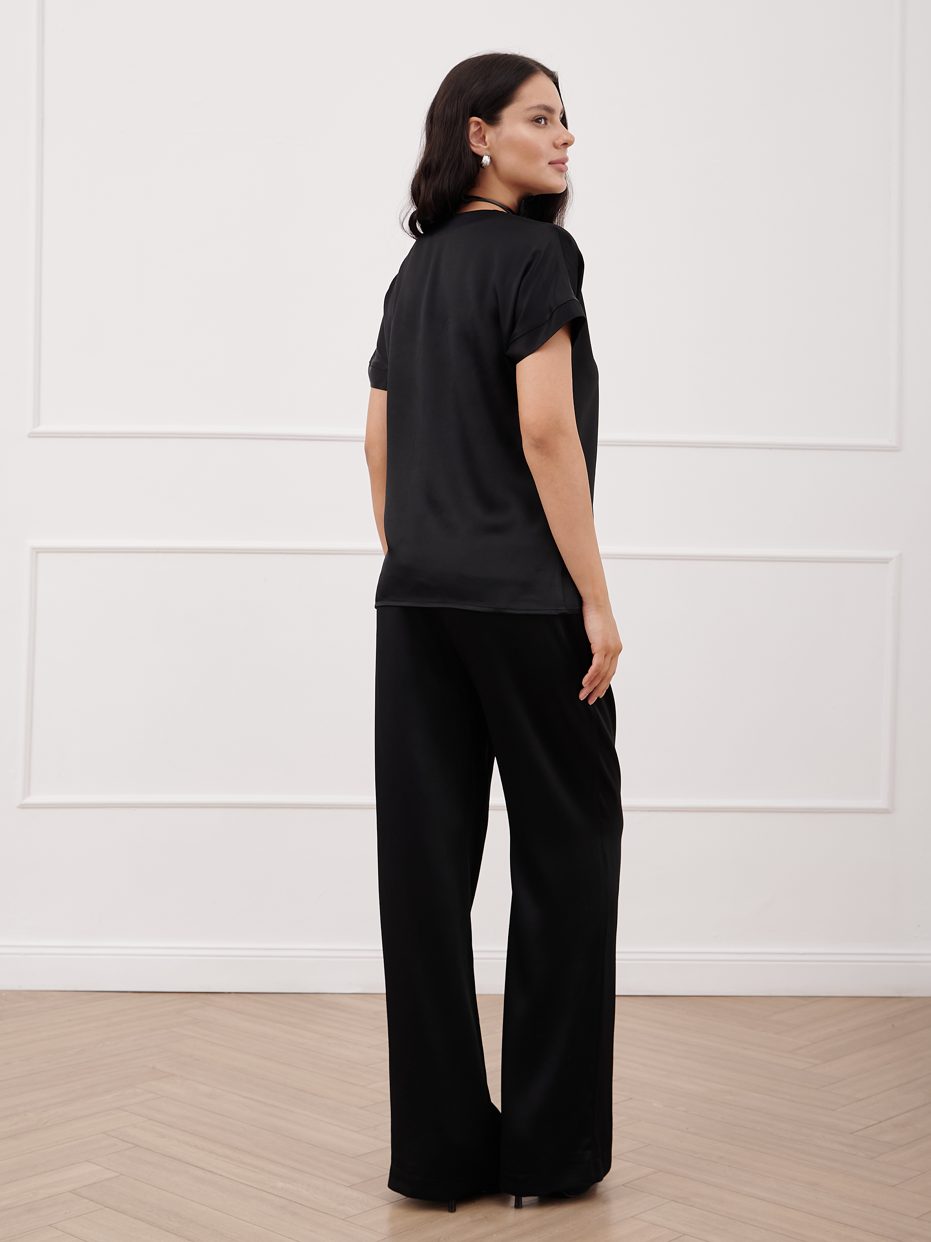 Комплект атласный блузка INES и свободные брюки палаццо 1360